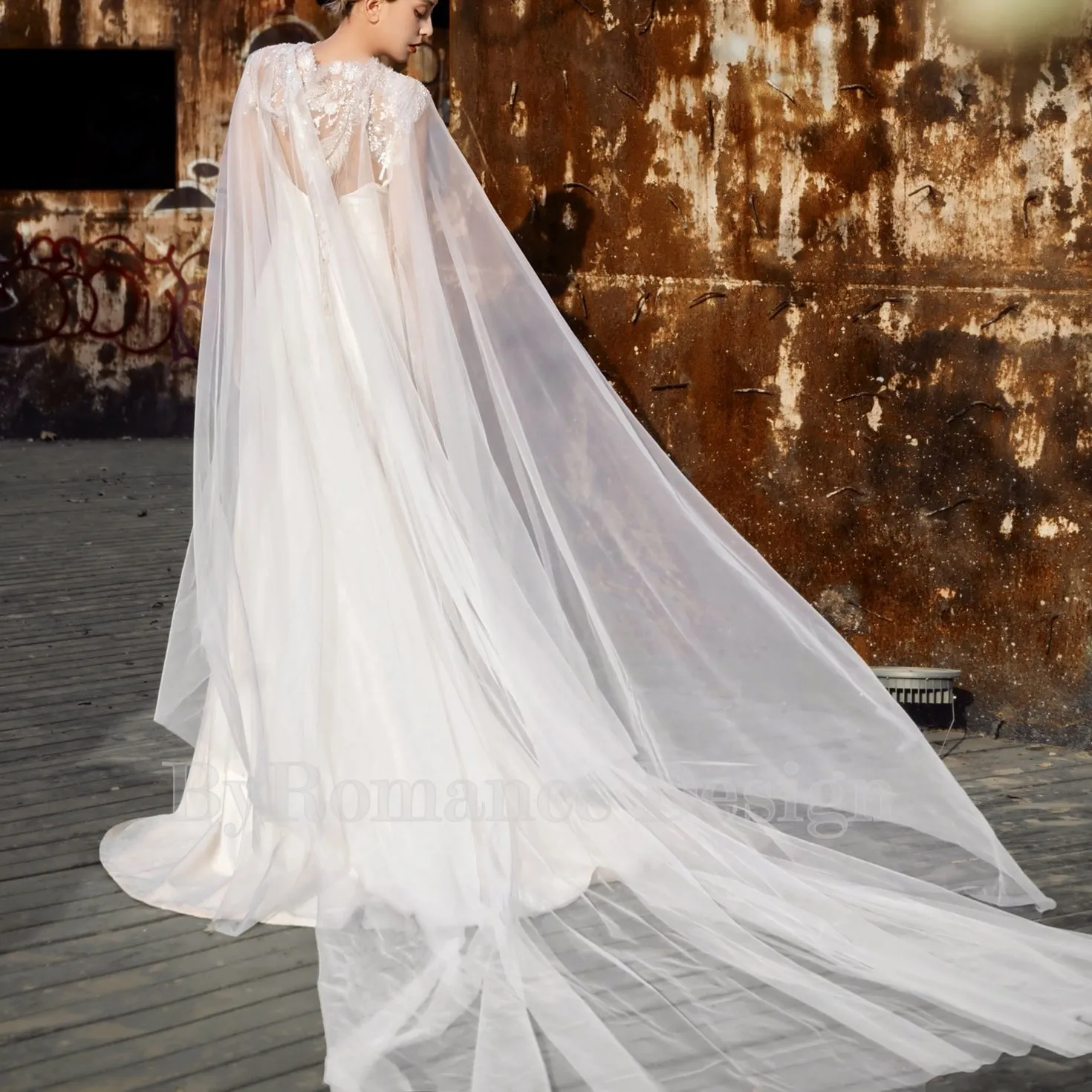 Handmade sequin embroidered lace trailing shawl, bridal wedding cape,long tulle