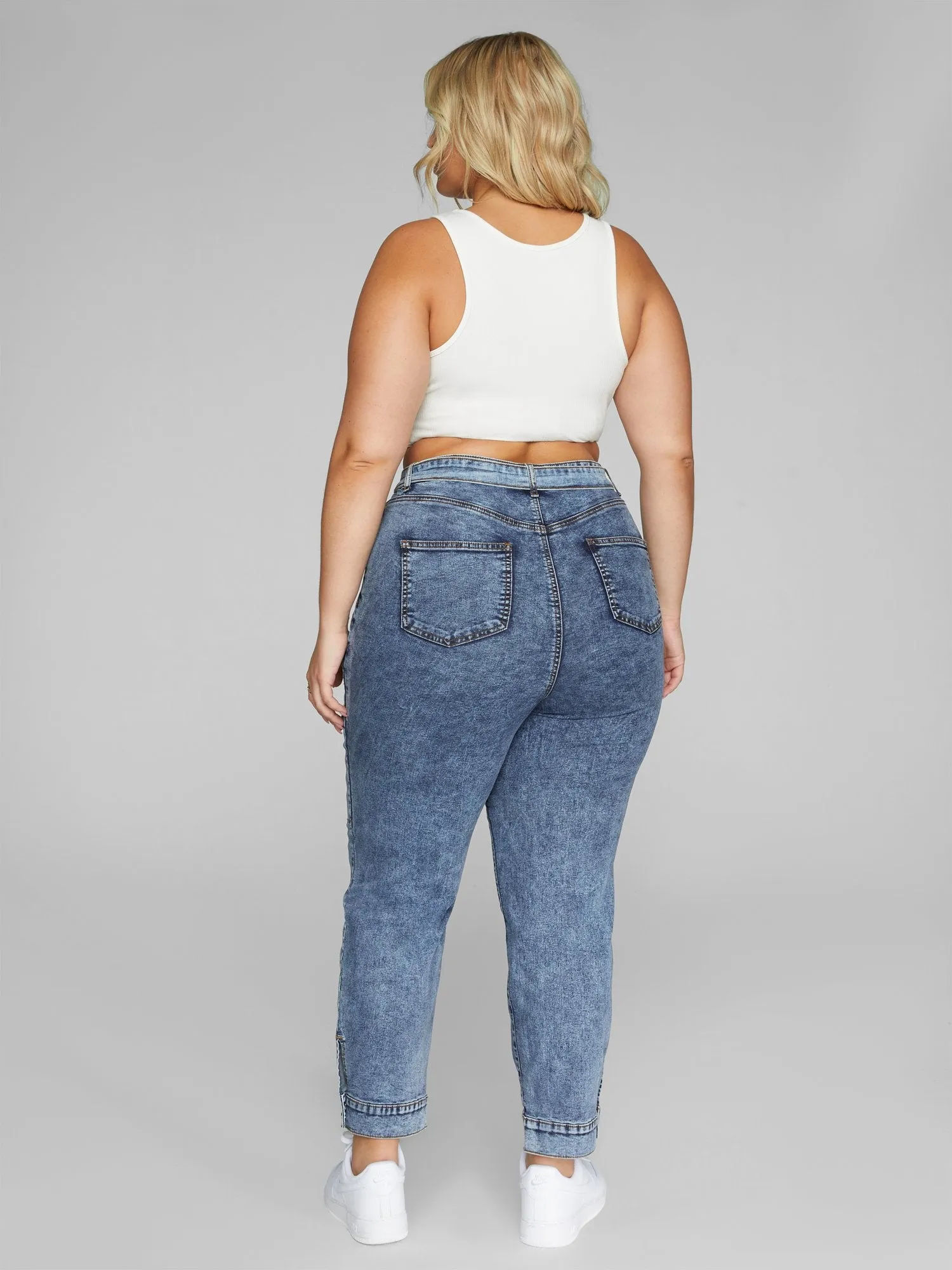 High Rise Belted Cargo Jeans