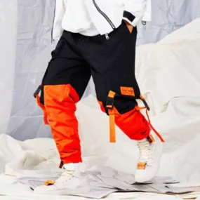 Hip Hop Patchwork Elastic Waist Cargo Sweatpant