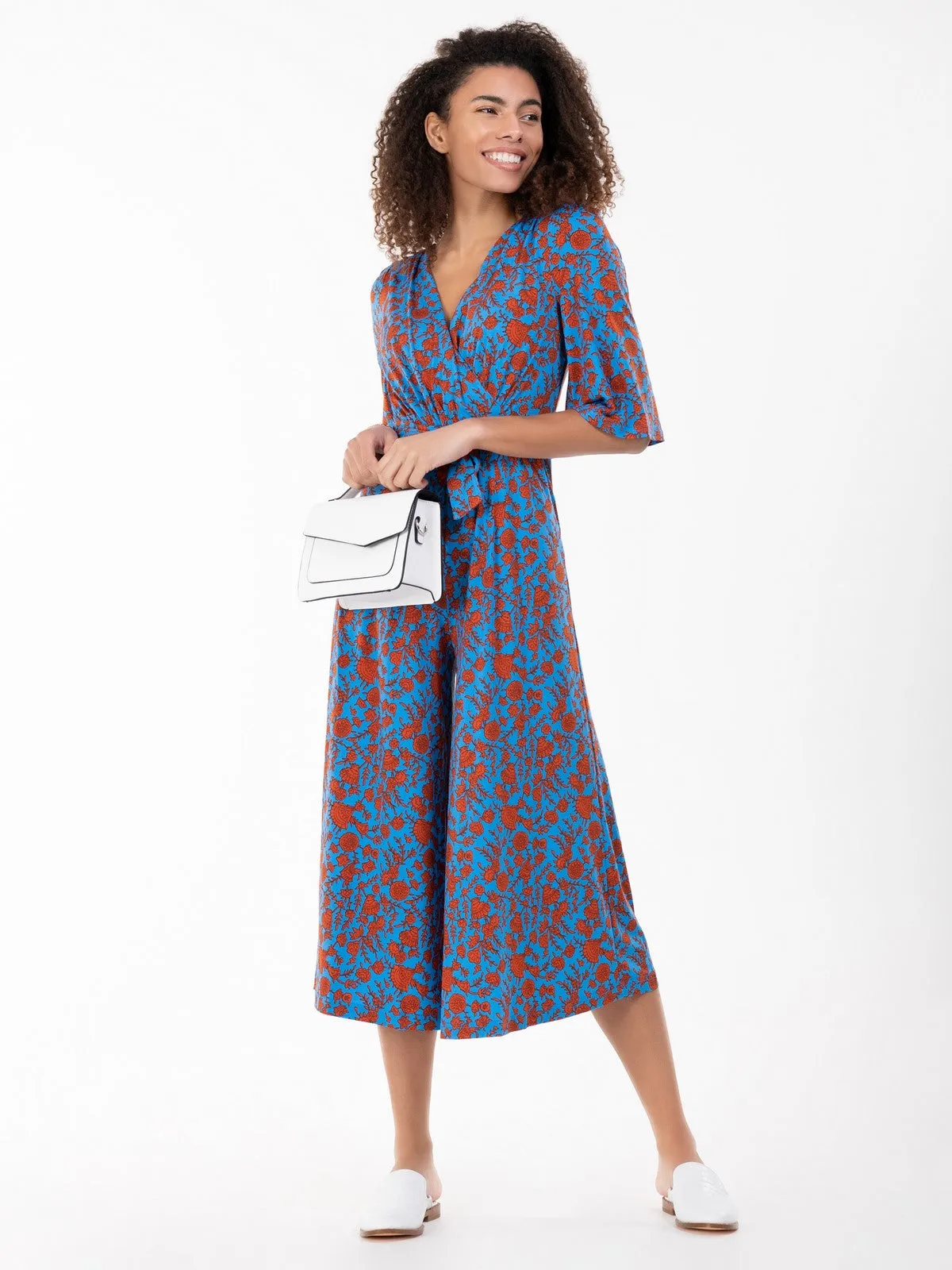 Jolie Moi Cara Floral Print Wrap Jumpsuit, Blue Floral