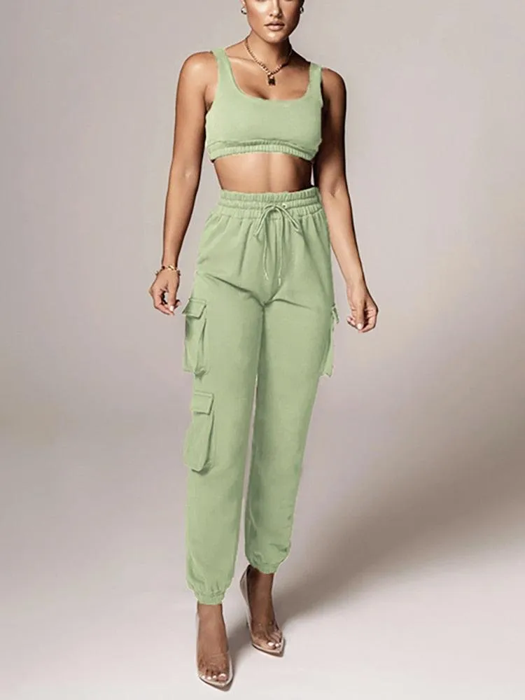 KittenAlarm - Joana Solid Tank Top & Cargo Jogger Pants Set