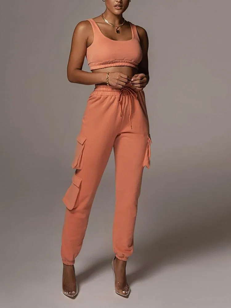 KittenAlarm - Joana Solid Tank Top & Cargo Jogger Pants Set