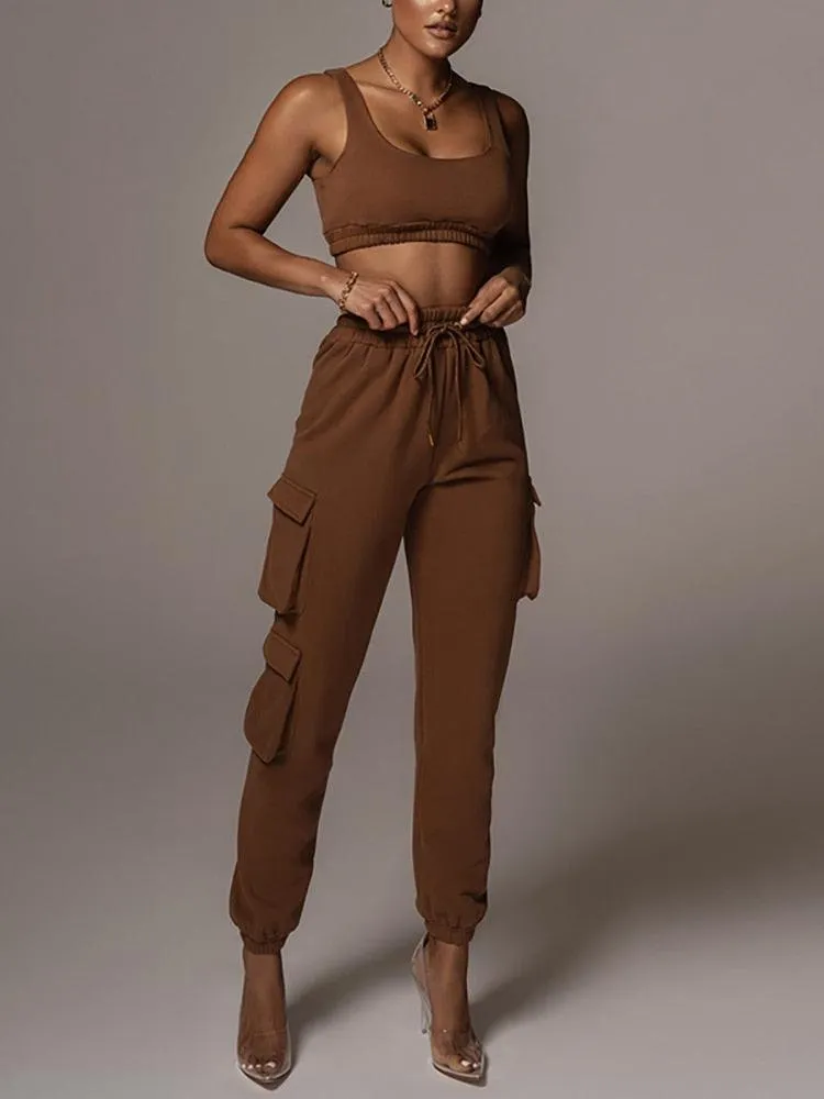 KittenAlarm - Joana Solid Tank Top & Cargo Jogger Pants Set