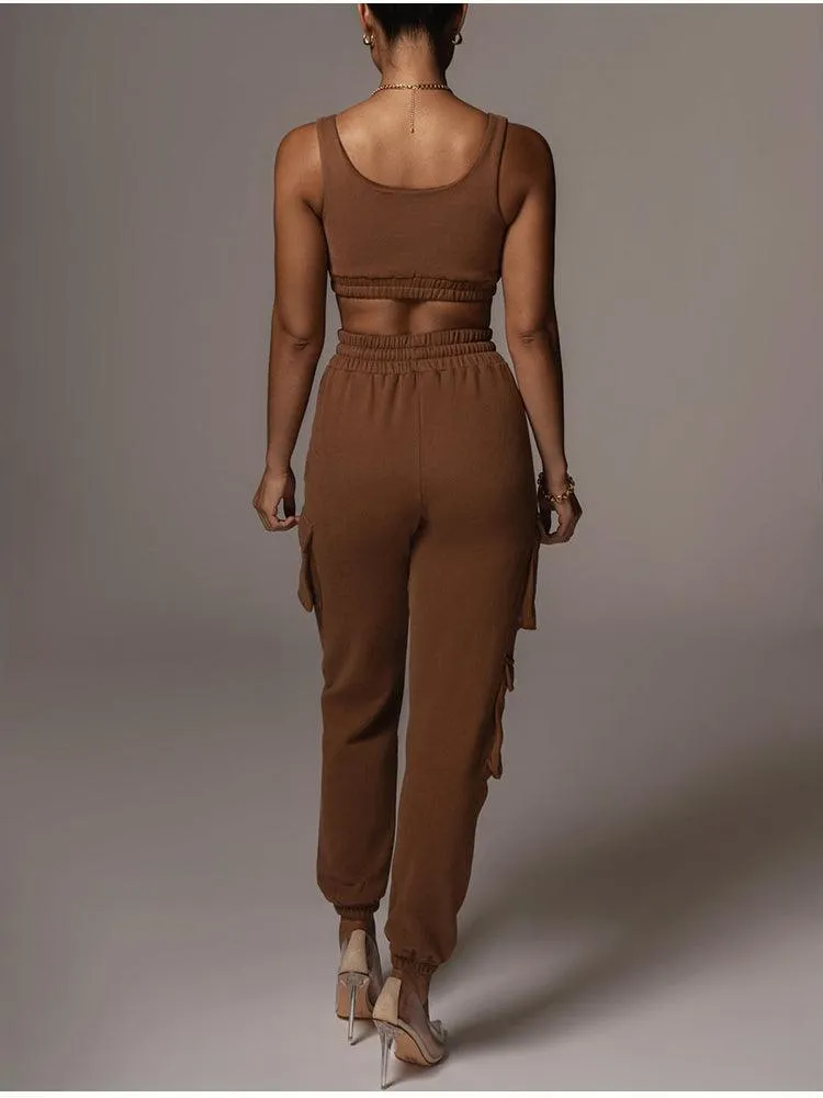 KittenAlarm - Joana Solid Tank Top & Cargo Jogger Pants Set
