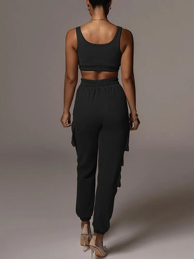 KittenAlarm - Joana Solid Tank Top & Cargo Jogger Pants Set