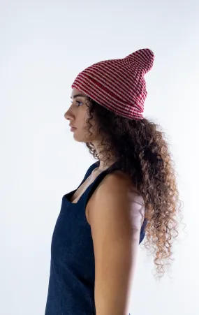 KNIT STRIPED HAT RED