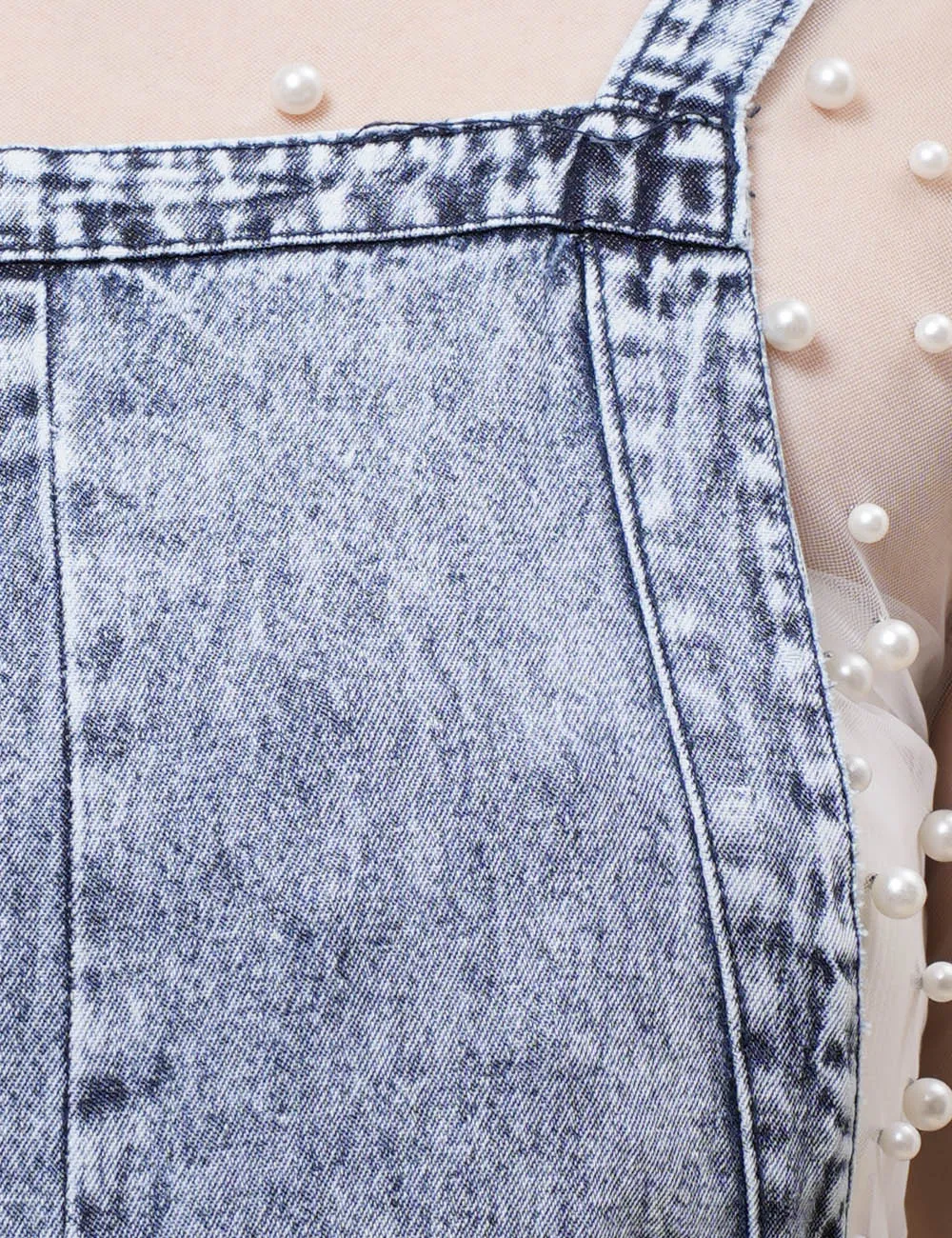 Ladies Washed Overall Wide Leg Denim Jumpsuit SKJ41040