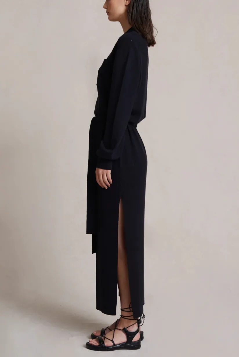 Liam Knit Polo Midi Dress - Black