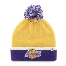 Los Angeles Lakers 47 Brand Yellow Purple Baraka Retro 1967 Poof Beanie Hat Cap