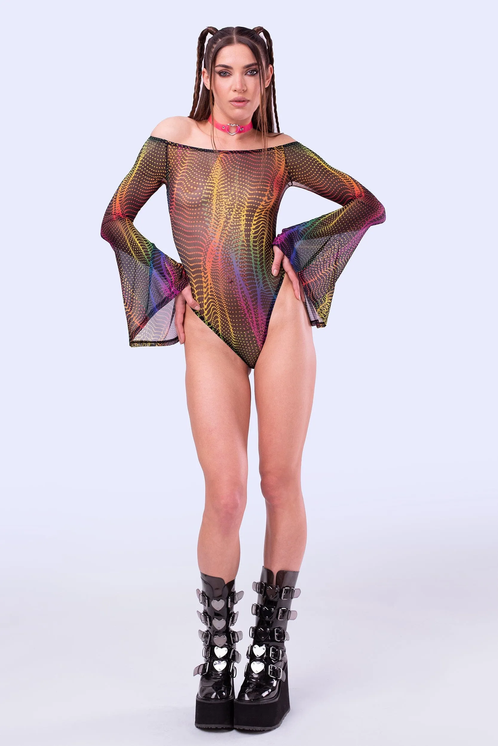 Luv Wave Bell sleeve Mesh Bodysuit