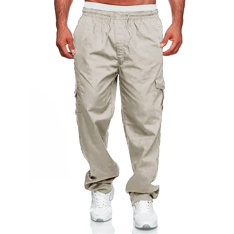 Mens Casual Cargo Cotton pants men pocket loose Straight Pants Elastic Work Trousers Brand Fit Joggers Male