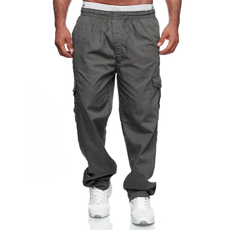 Mens Casual Cargo Cotton pants men pocket loose Straight Pants Elastic Work Trousers Brand Fit Joggers Male
