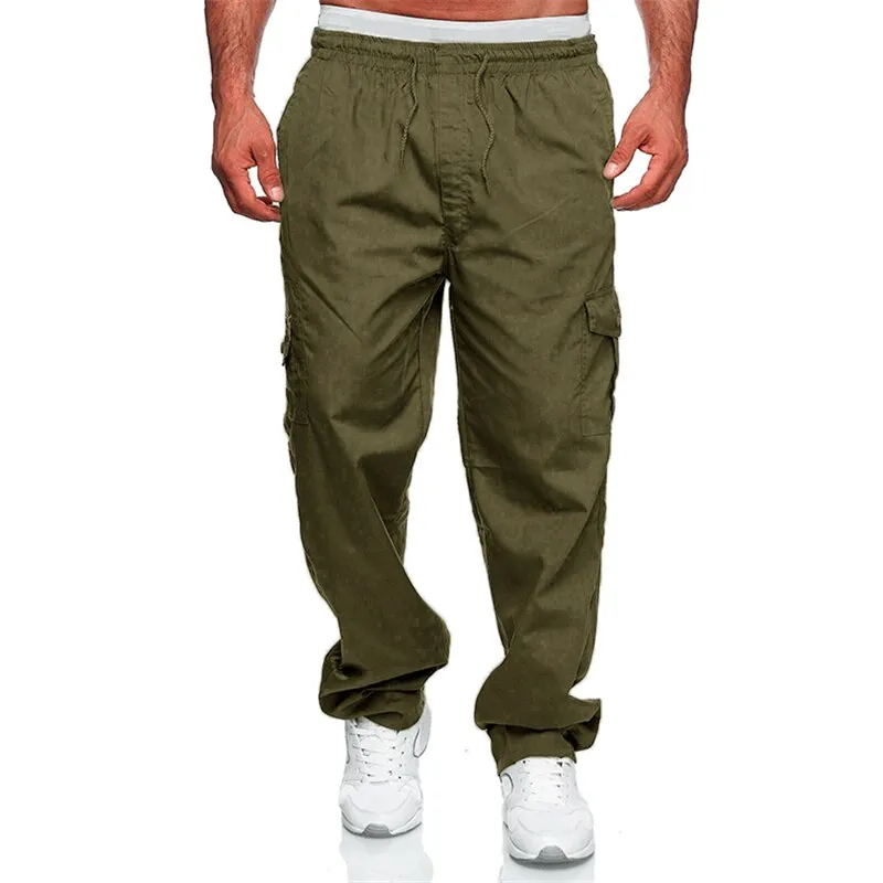 Mens Casual Cargo Cotton pants men pocket loose Straight Pants Elastic Work Trousers Brand Fit Joggers Male