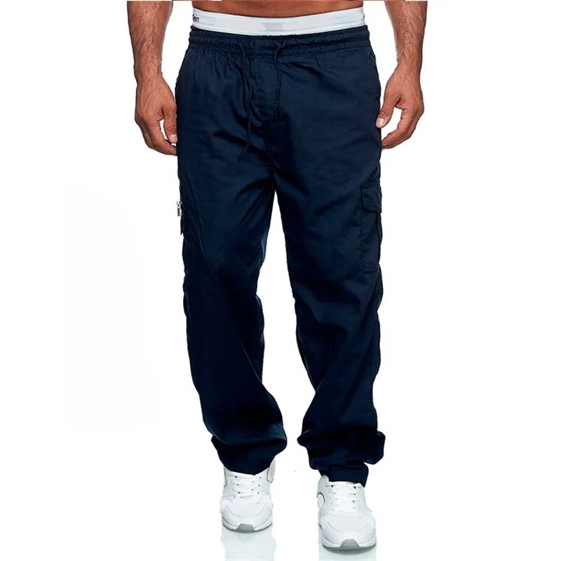 Mens Casual Cargo Cotton pants men pocket loose Straight Pants Elastic Work Trousers Brand Fit Joggers Male