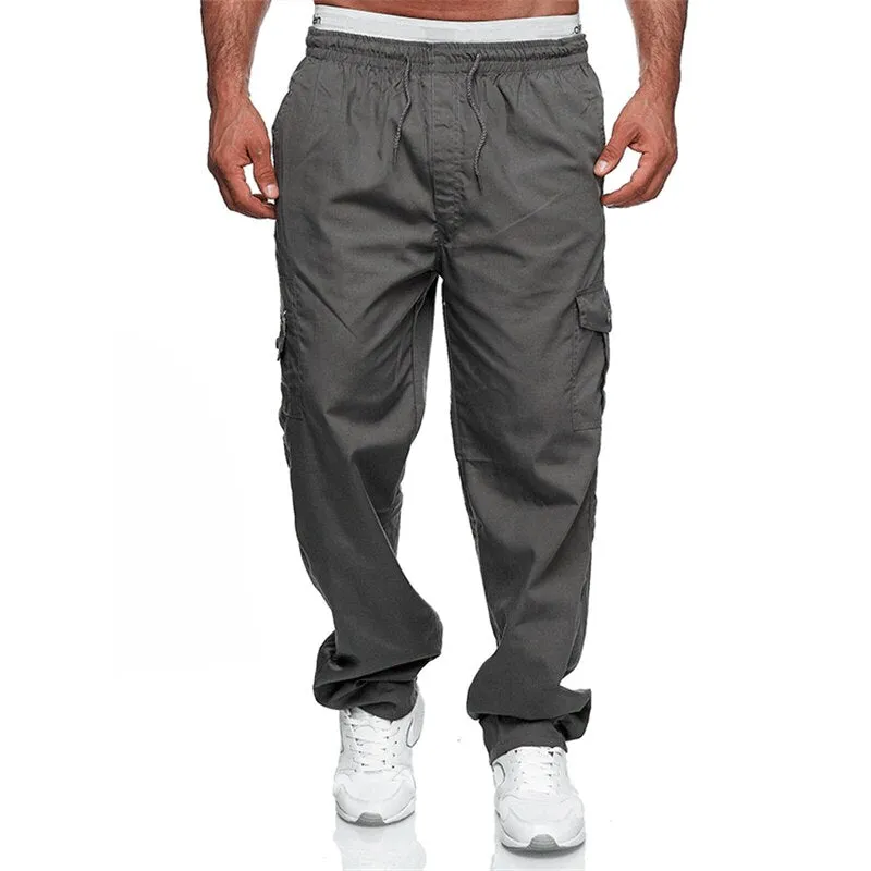 Mens Casual Cargo Cotton pants men pocket loose Straight Pants Elastic Work Trousers Brand Fit Joggers Male
