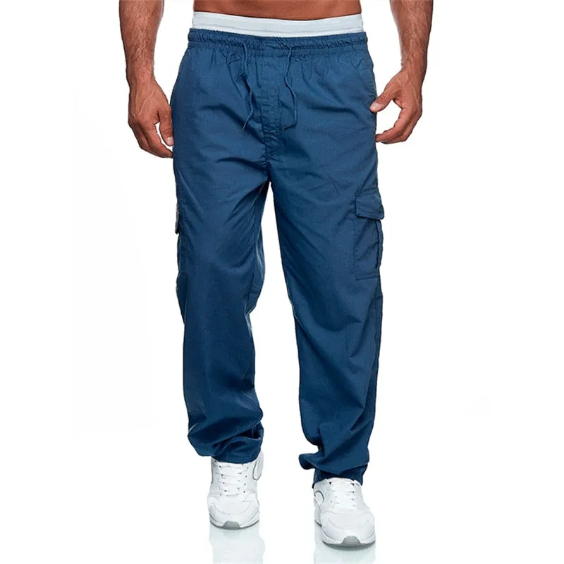 Mens Casual Cargo Cotton pants men pocket loose Straight Pants Elastic Work Trousers Brand Fit Joggers Male