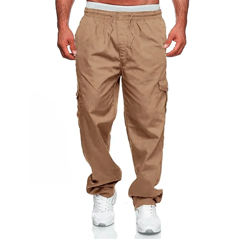 Mens Casual Cargo Cotton pants men pocket loose Straight Pants Elastic Work Trousers Brand Fit Joggers Male