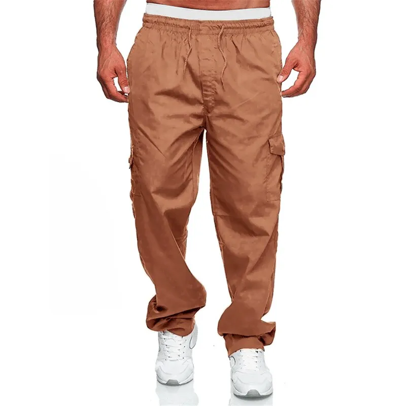 Mens Casual Cargo Cotton pants men pocket loose Straight Pants Elastic Work Trousers Brand Fit Joggers Male