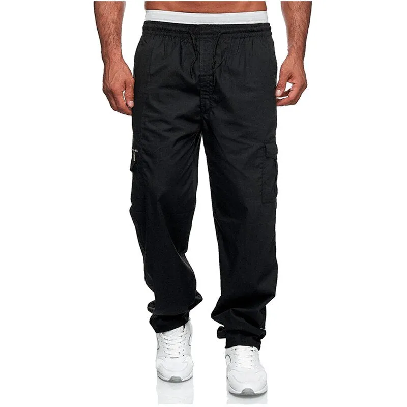 Mens Casual Cargo Cotton pants men pocket loose Straight Pants Elastic Work Trousers Brand Fit Joggers Male