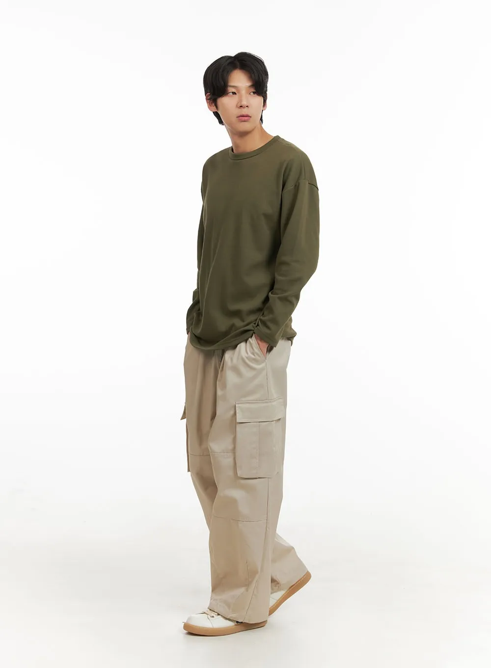 Men's Wide Fit Cargo Pants (Beige) IY402