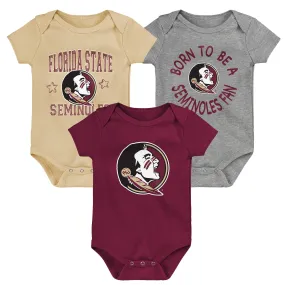 Outerstuff NCAA Infant Unisex Florida State Seminoles Born to Be 3-Pack Bodysuit Set