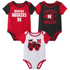 Outerstuff NCAA Infant Unisex Nebraska Huskers Variety 3-Pack Bodysuit Set