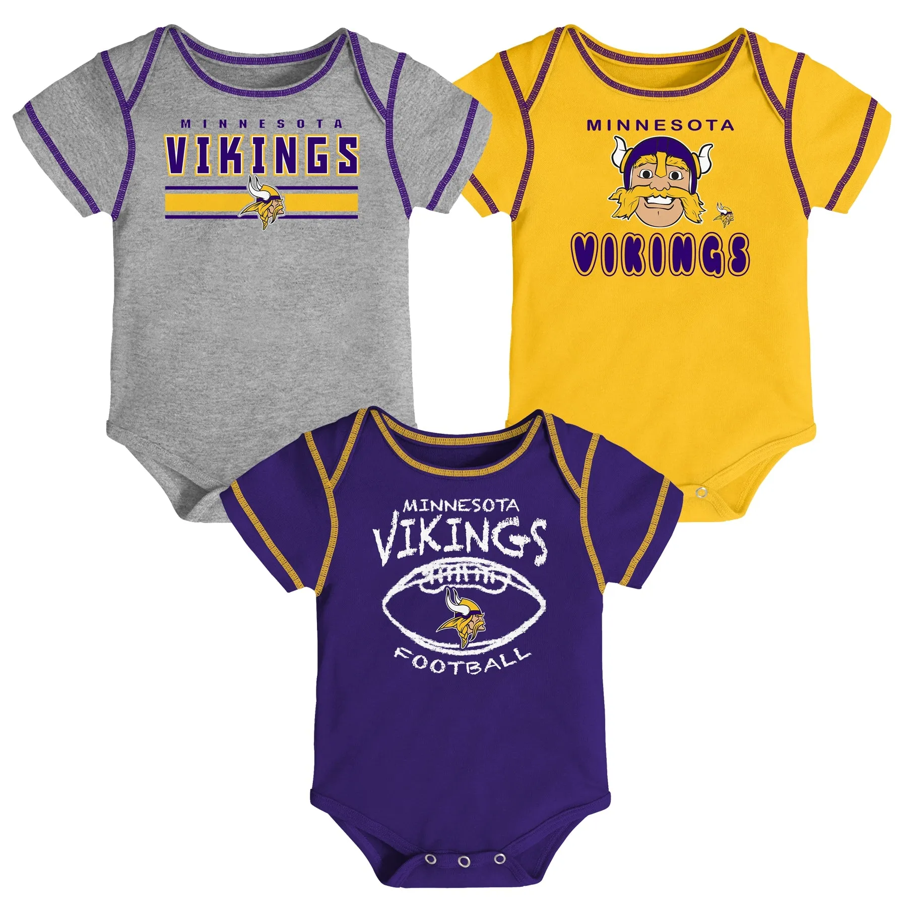 Outerstuff NFL Infant Minnesota Vikings 3-Pack Short Sleeve Bodysuit