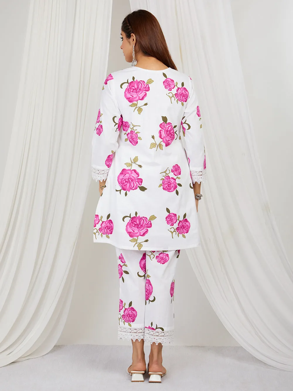 Pink & White hand printed Co-ord set of 2