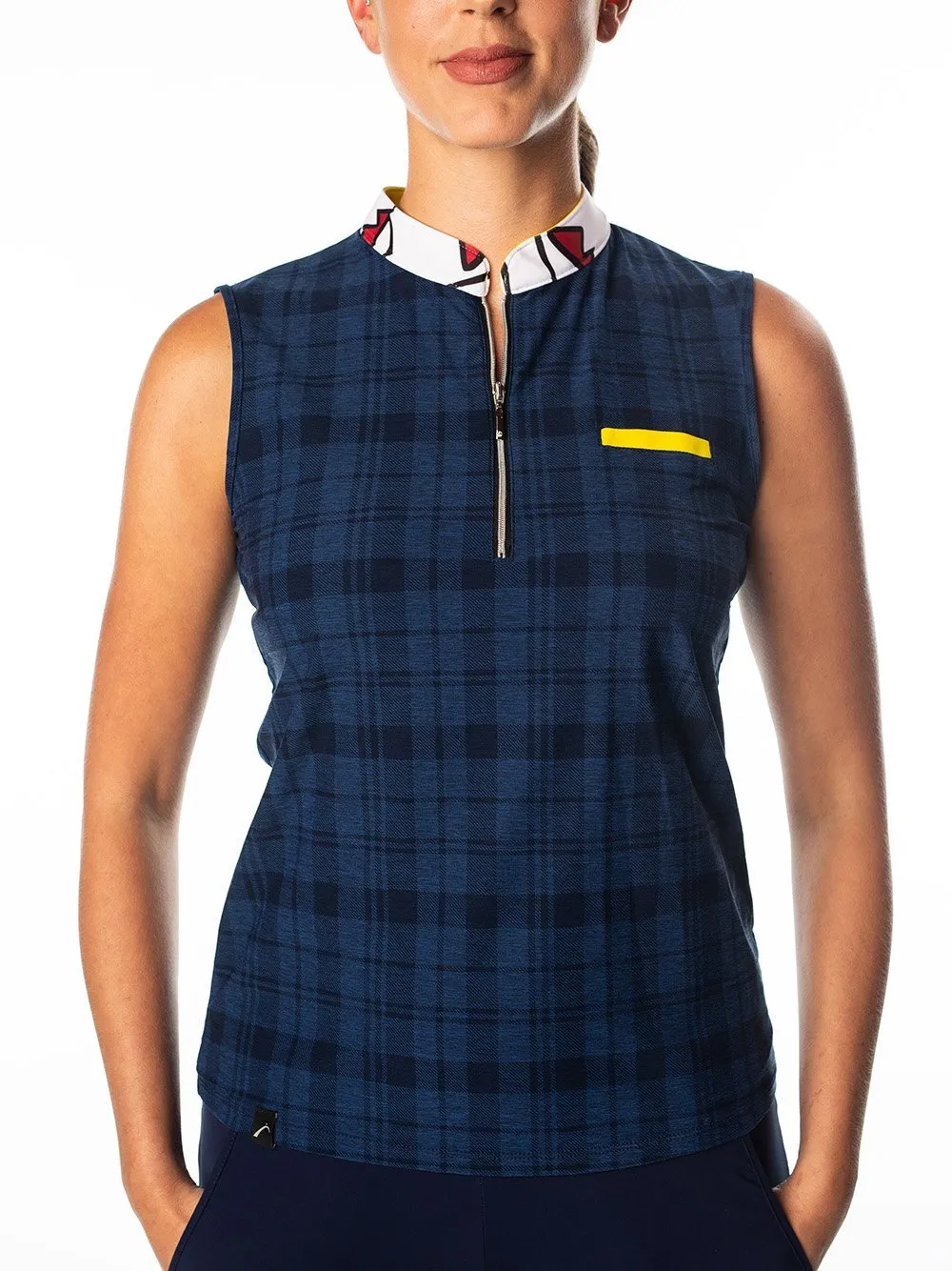 Polly Navy Plaid Sleeveless Polo - FINAL SALE