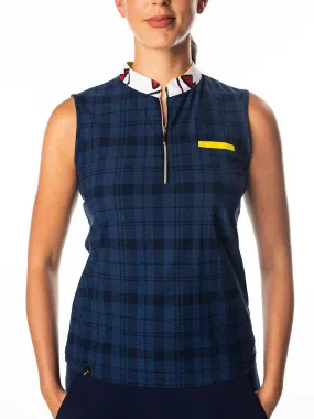 Polly Navy Plaid Sleeveless Polo - FINAL SALE