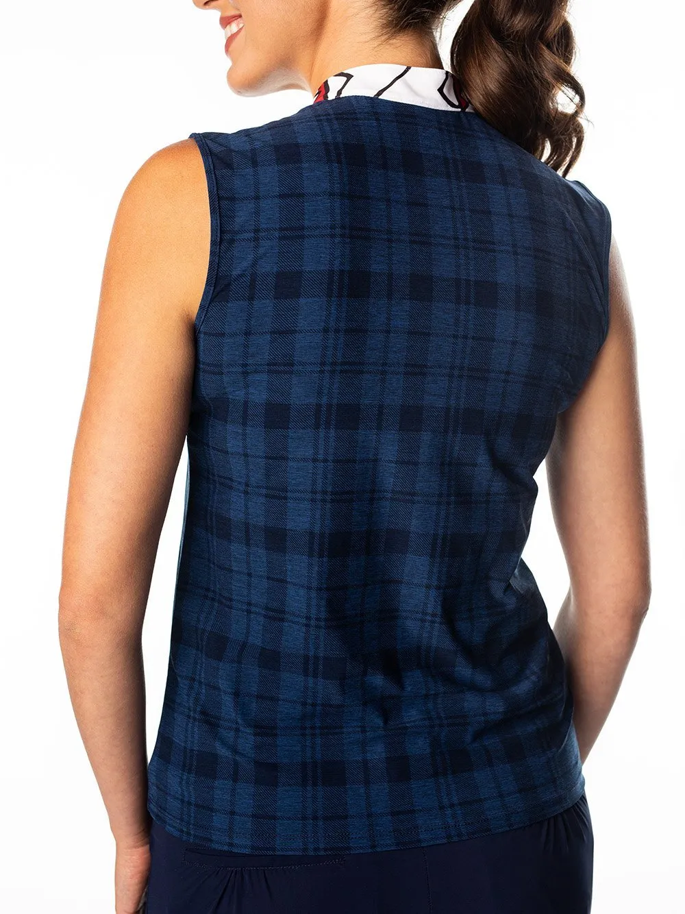 Polly Navy Plaid Sleeveless Polo - FINAL SALE