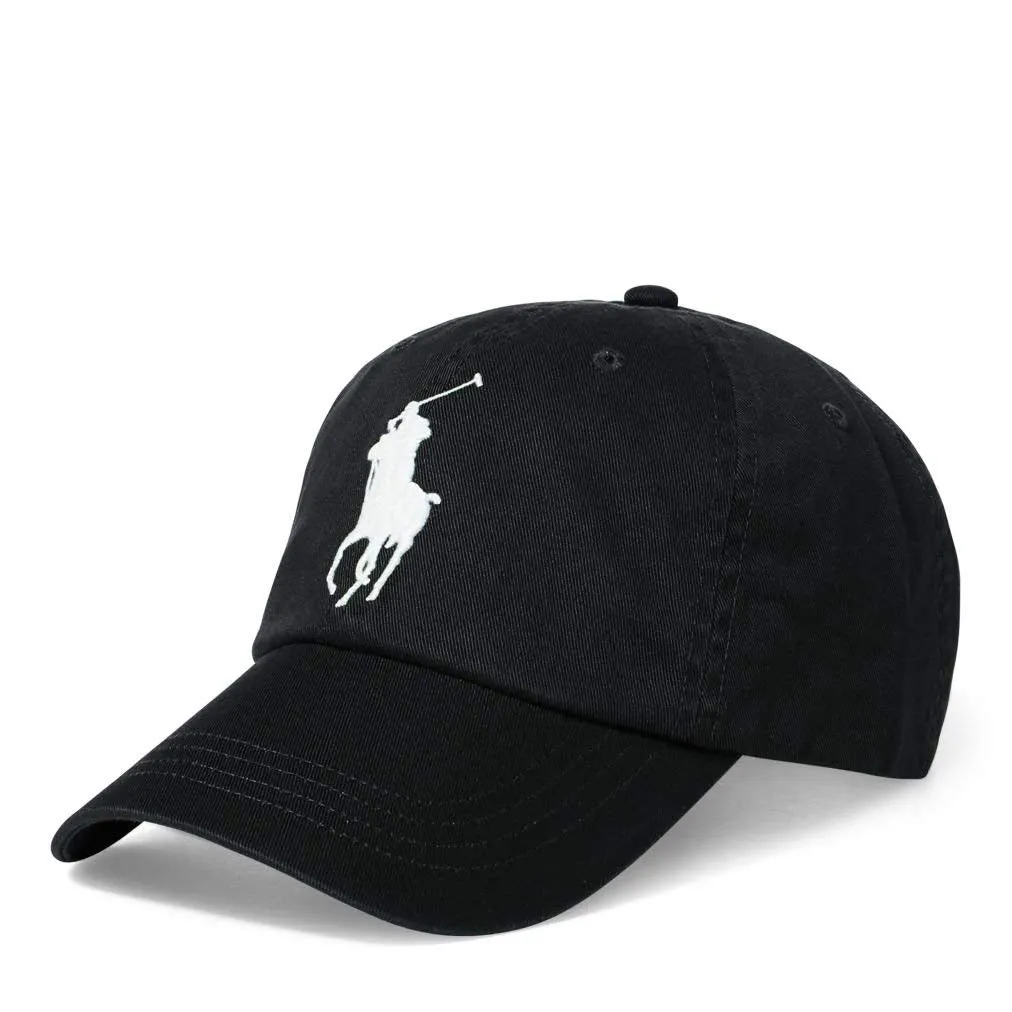 Polo Ralph Lauren Men's Cotton Chino Baseball Cap With Adjustable Leather Strap Black/White