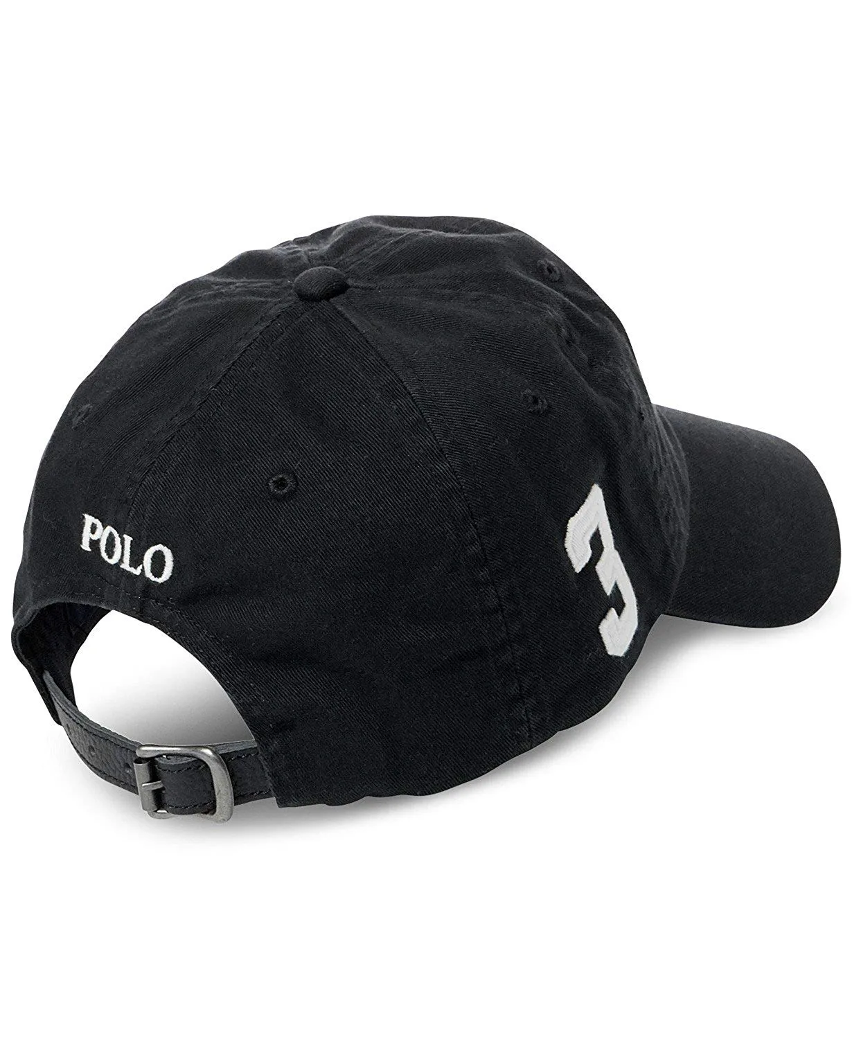 Polo Ralph Lauren Men's Cotton Chino Baseball Cap With Adjustable Leather Strap Black/White