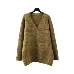Pre Order:  Casual Loose Long Sleeved V-Neck Knitted Cardigan