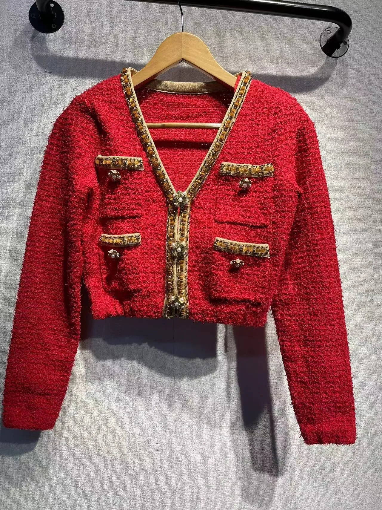 Pre Order:  Embellished V-Neck Knitted Cardigan   Hip Hugging Skirt