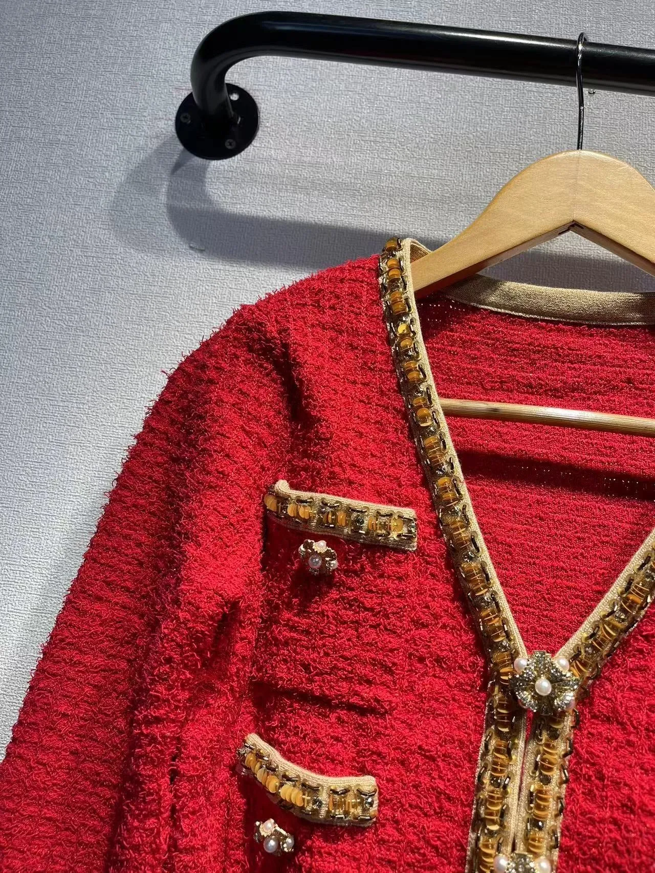 Pre Order:  Embellished V-Neck Knitted Cardigan   Hip Hugging Skirt