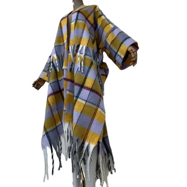 Pre Order:  Plaid Long Tassel Cardigan - WINI