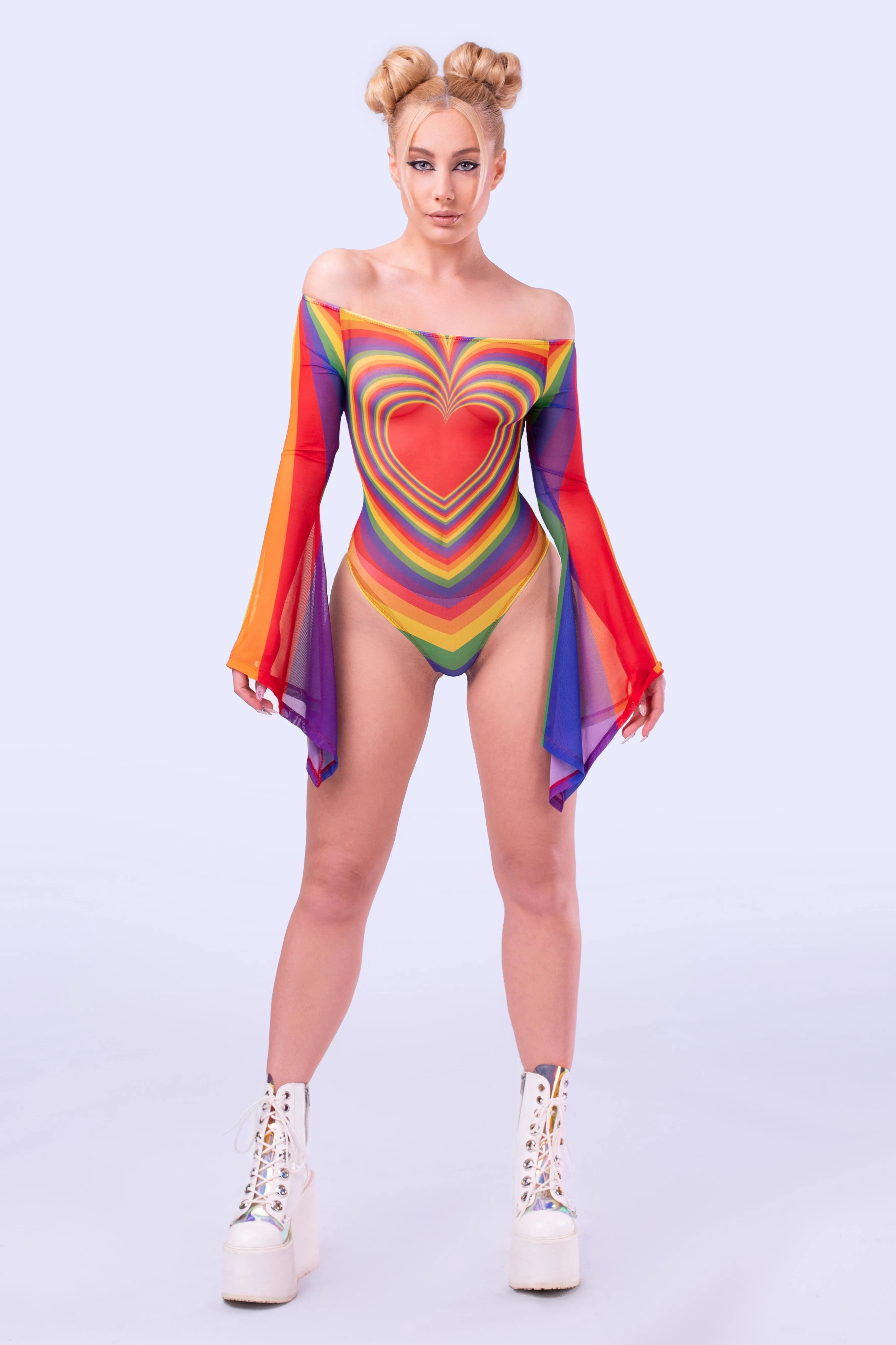 Prism Feel Bell sleeve Mesh Bodysuit