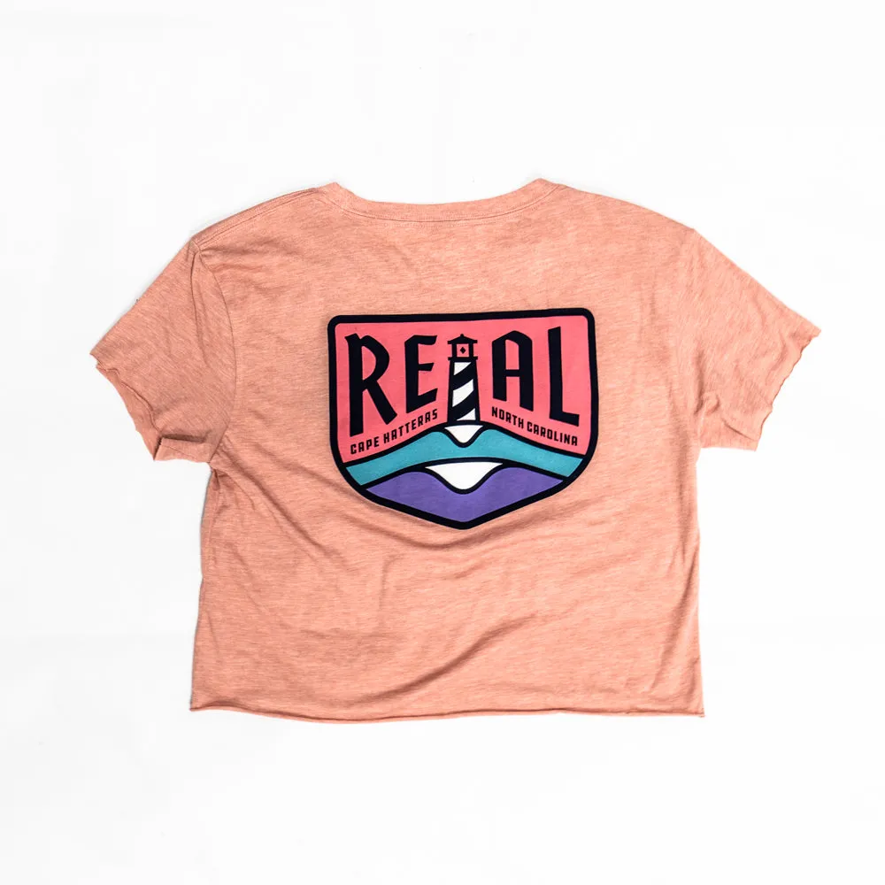 REAL Wmn's Lighthouse Badge Crop Tee-Desert Pink