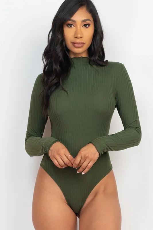 Rib Lettuce Edge Mock Neck Bodysuit