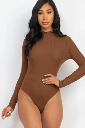 Rib Lettuce Edge Mock Neck Bodysuit
