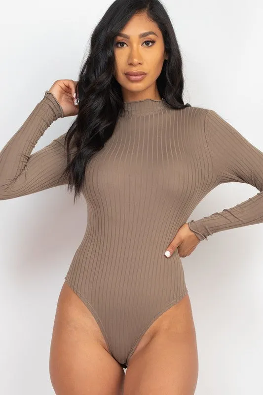 Rib Lettuce Edge Mock Neck Bodysuit