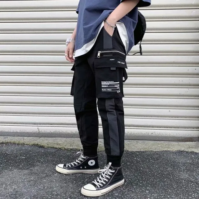 Ribbons Harem Joggers Men Cargo Pants Streetwear Hip Hop Casual Pockets Track Pants Male Harajuku Fashion Trousers