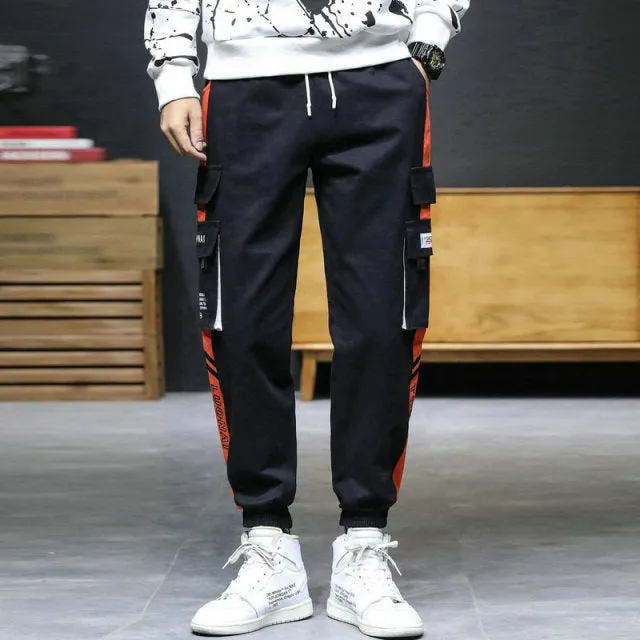 Ribbons Harem Joggers Men Cargo Pants Streetwear Hip Hop Casual Pockets Track Pants Male Harajuku Fashion Trousers