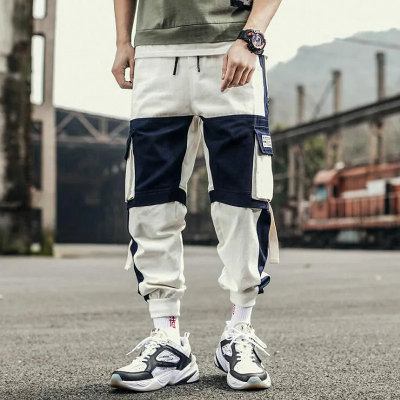 Ribbons Harem Joggers Men Cargo Pants Streetwear Hip Hop Casual Pockets Track Pants Male Harajuku Fashion Trousers
