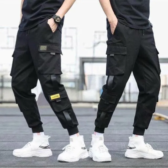 Ribbons Harem Joggers Men Cargo Pants Streetwear Hip Hop Casual Pockets Track Pants Male Harajuku Fashion Trousers