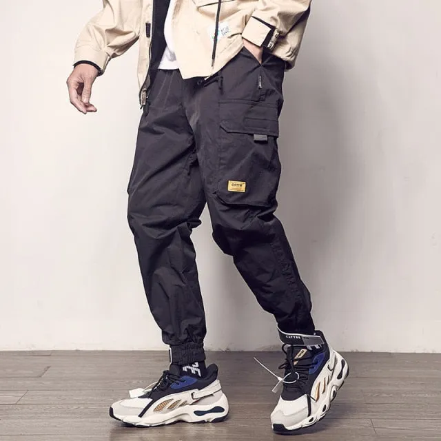Ribbons Harem Joggers Men Cargo Pants Streetwear Hip Hop Casual Pockets Track Pants Male Harajuku Fashion Trousers