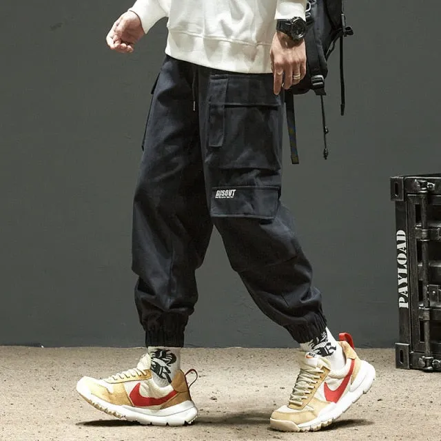 Ribbons Harem Joggers Men Cargo Pants Streetwear Hip Hop Casual Pockets Track Pants Male Harajuku Fashion Trousers
