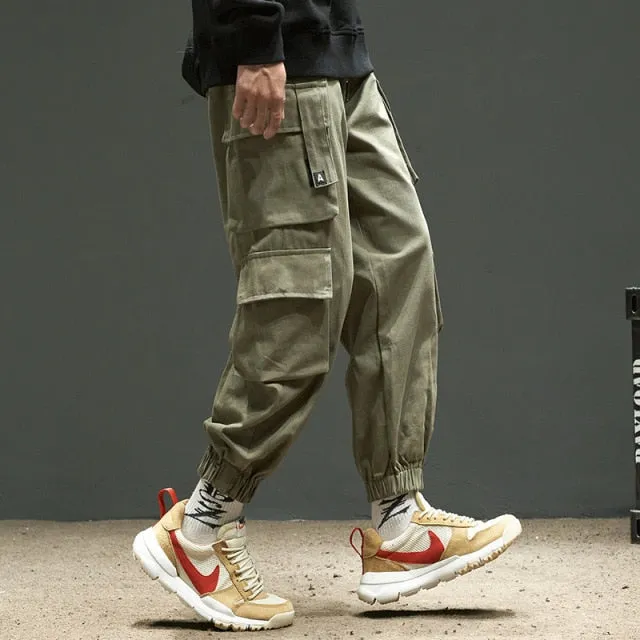 Ribbons Harem Joggers Men Cargo Pants Streetwear Hip Hop Casual Pockets Track Pants Male Harajuku Fashion Trousers
