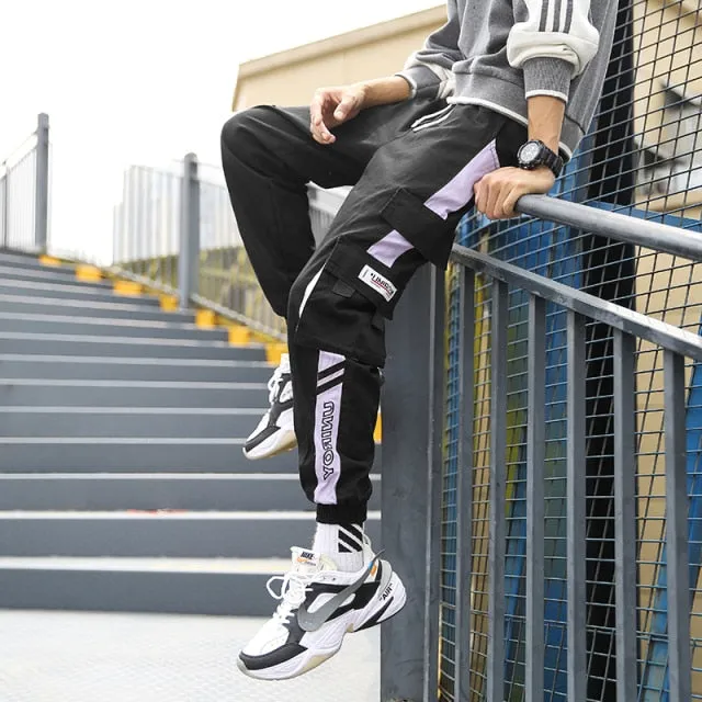 Ribbons Harem Joggers Men Cargo Pants Streetwear Hip Hop Casual Pockets Track Pants Male Harajuku Fashion Trousers